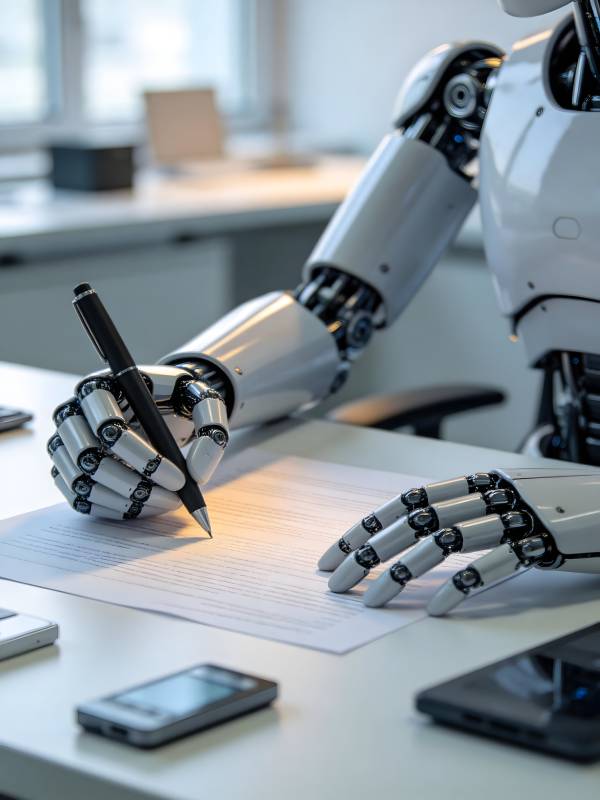 机器人执笔签署文件图片
