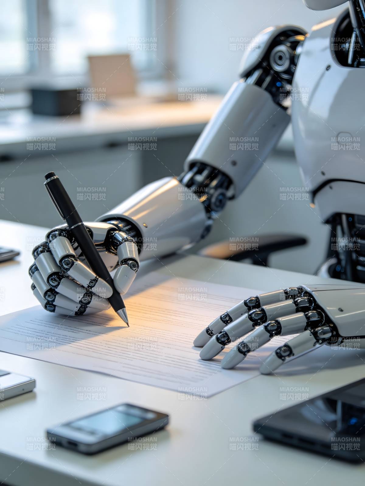机器人执笔签署文件图片
