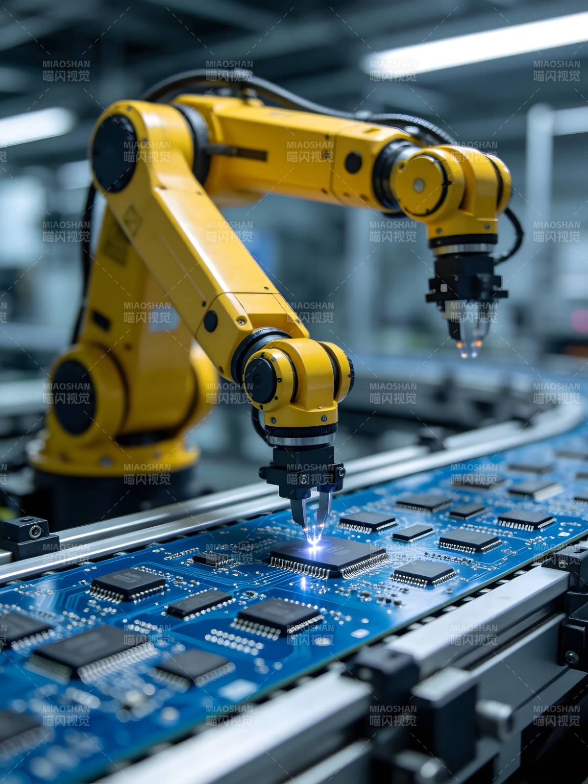 智能机械臂精准装配电路板图片