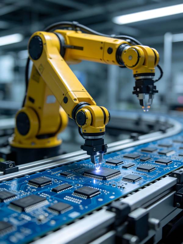 智能机械臂精准装配电路板图片