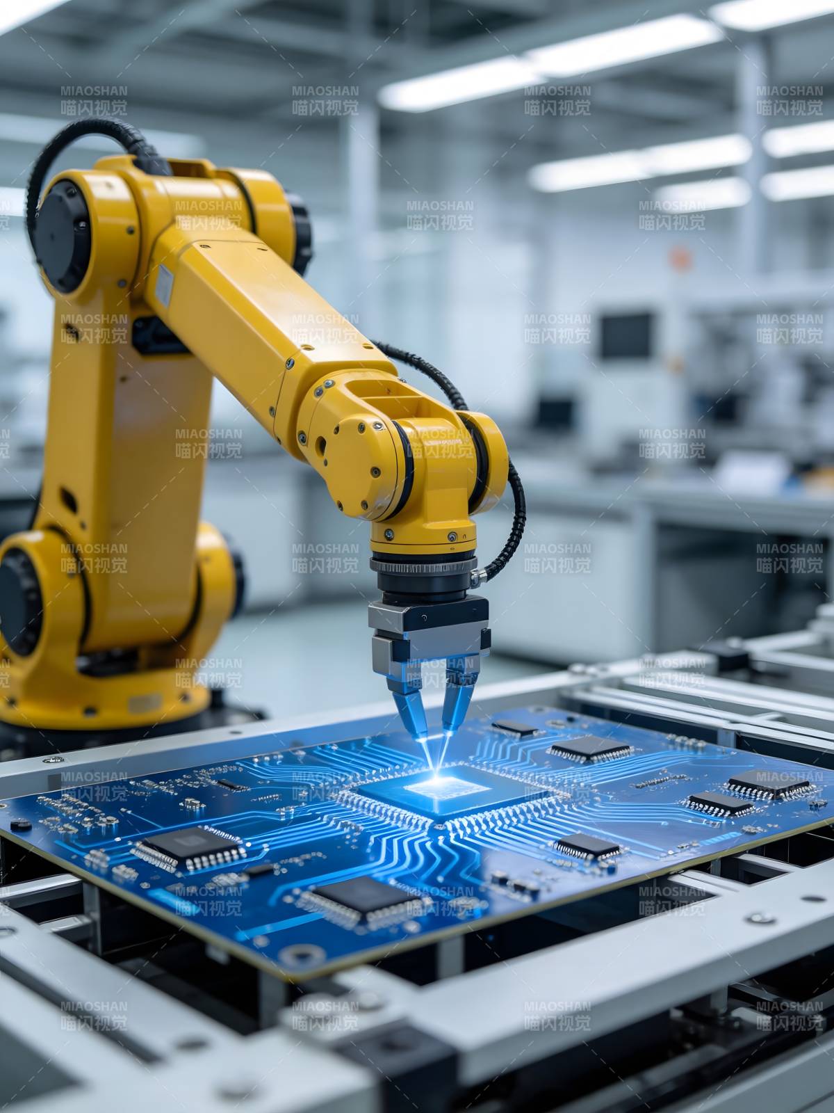 智能机械臂精准装配芯片图片
