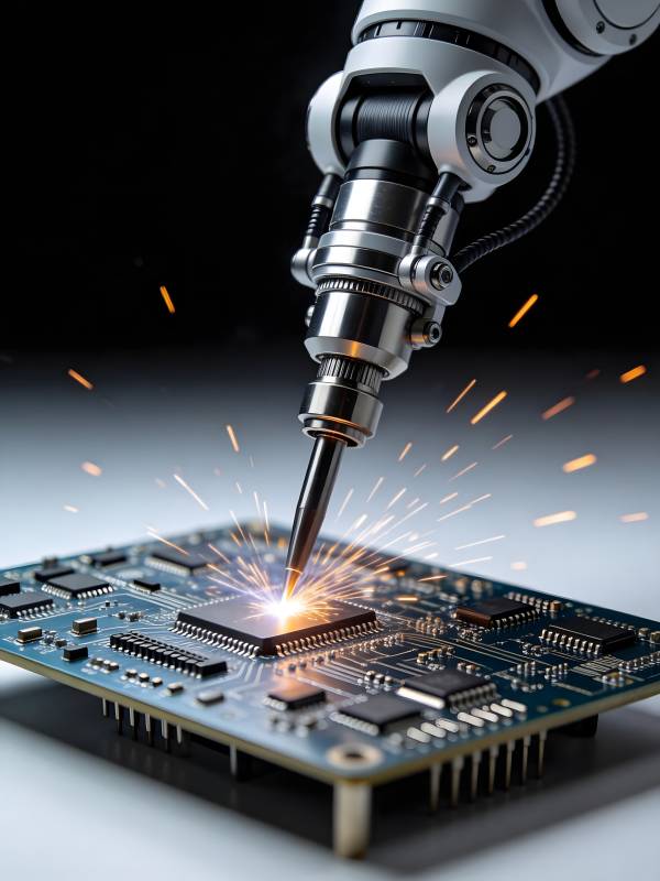 机械臂焊接芯片火花四溅图片