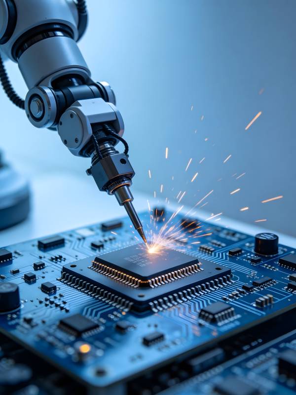 机械臂焊接芯片火花四溅图片