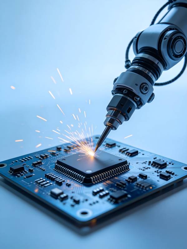 机械臂焊接芯片火花四溅图片