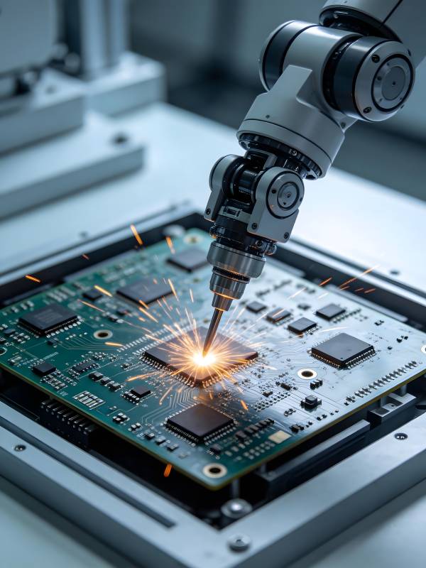 机械臂焊接电路板火花四溅图片