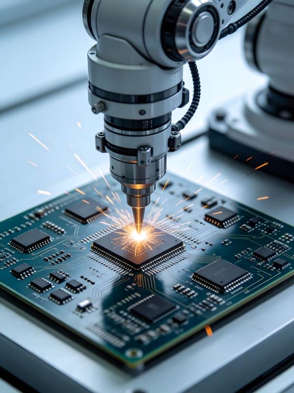 机械臂焊接芯片火花四溅图片