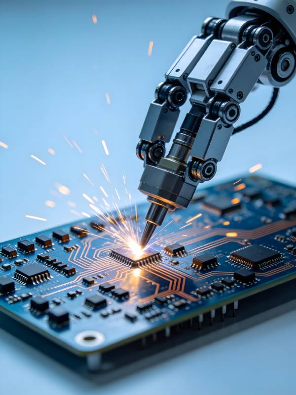 机械臂焊接电路板火花四溅图片