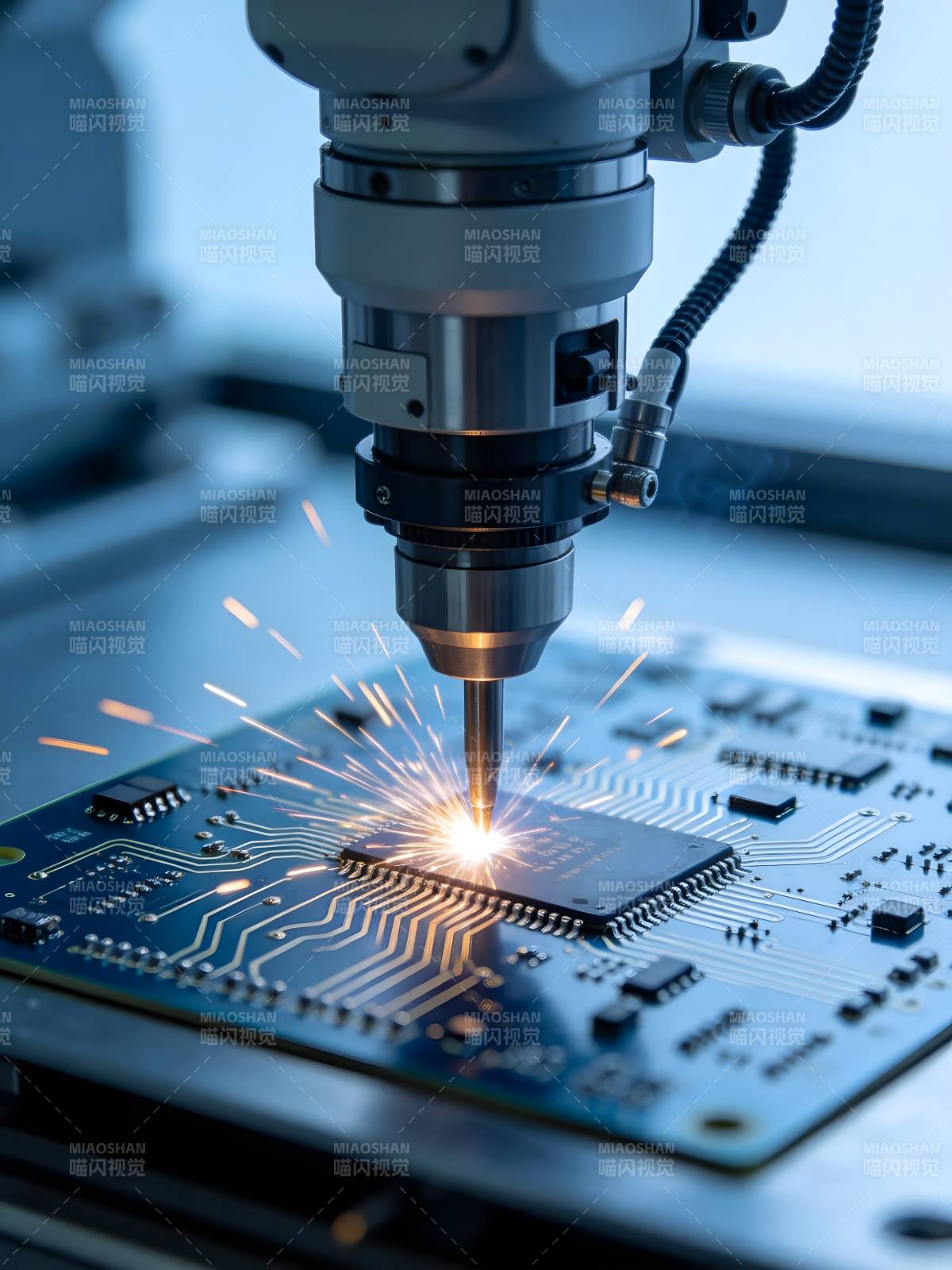 激光精雕芯片 火花四溅图片