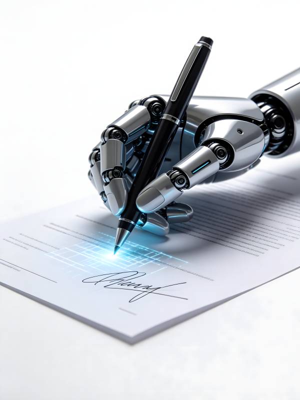 机器人签署文件图片