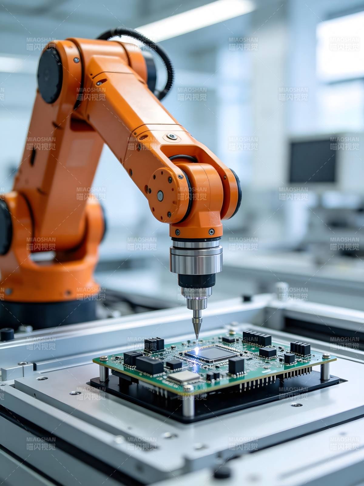 橙臂机器人精焊电路板图片