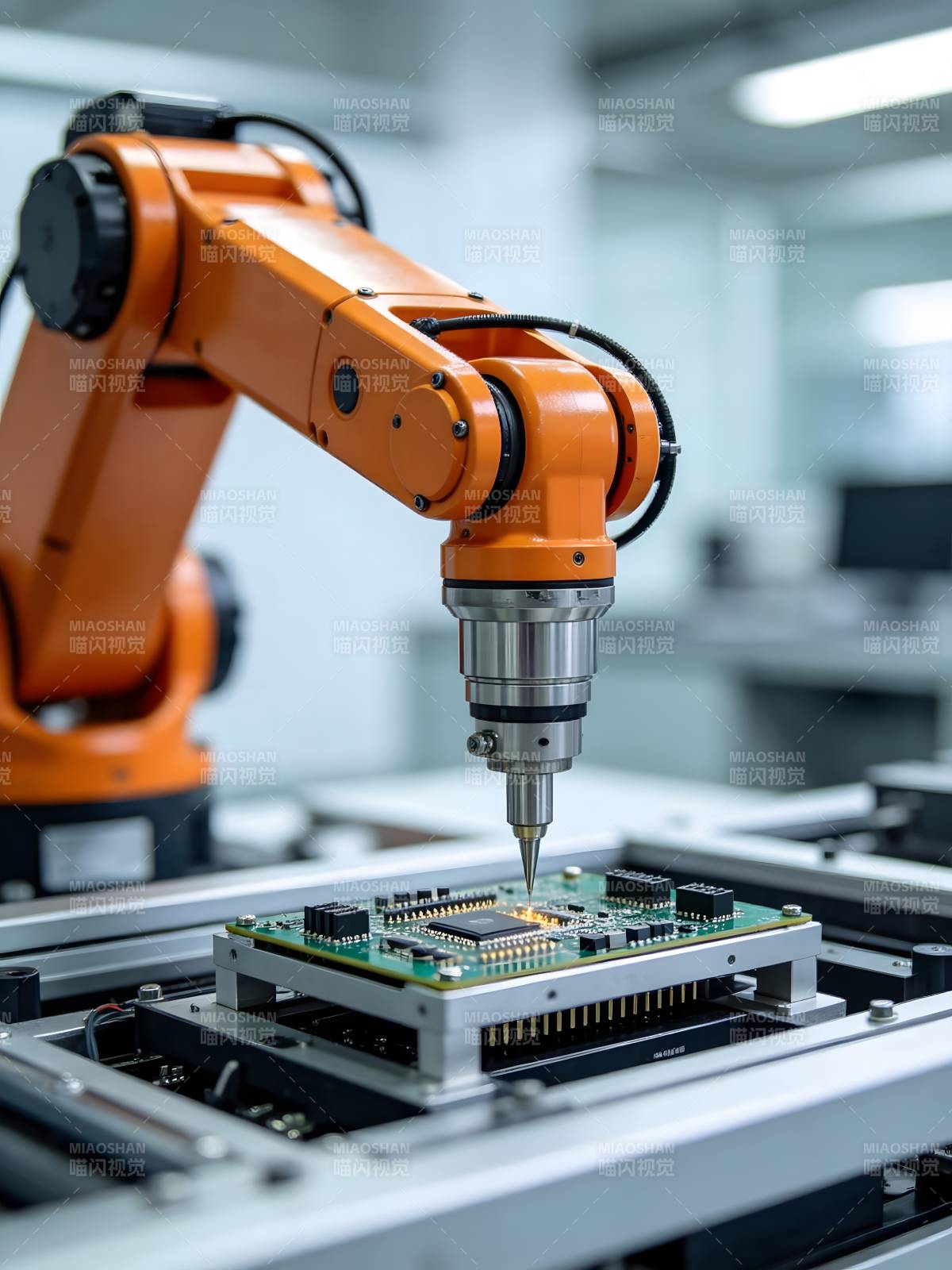 橙臂机器人精准焊接电路板图片
