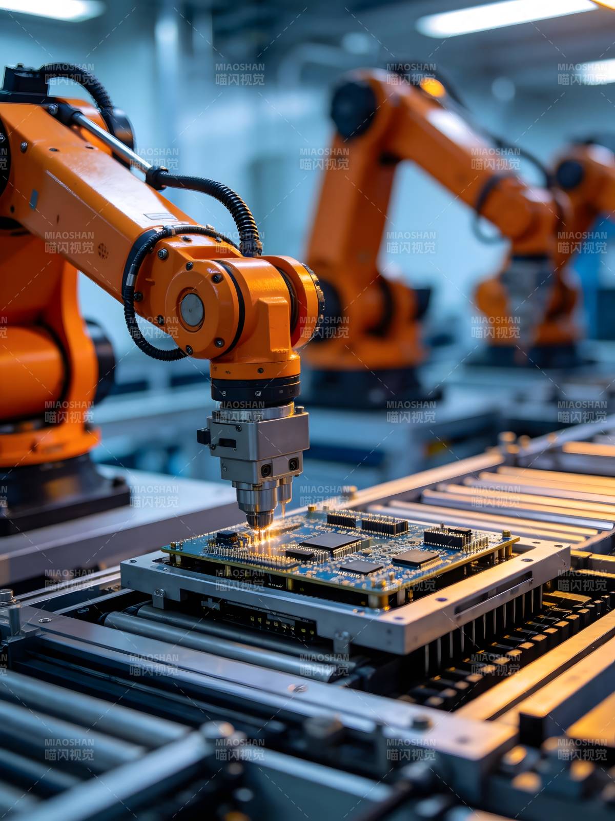 智能机械臂精密装配芯片图片