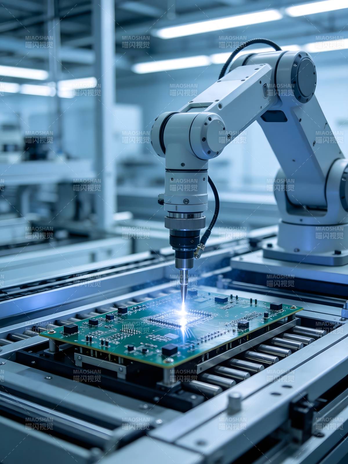 智能机械臂精准焊接电路板图片