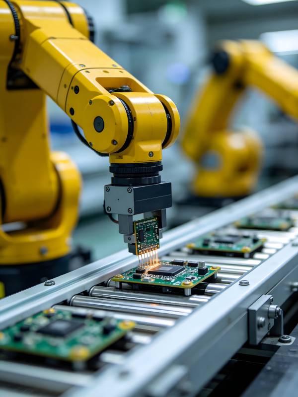 智能机械臂精准装配电路板图片