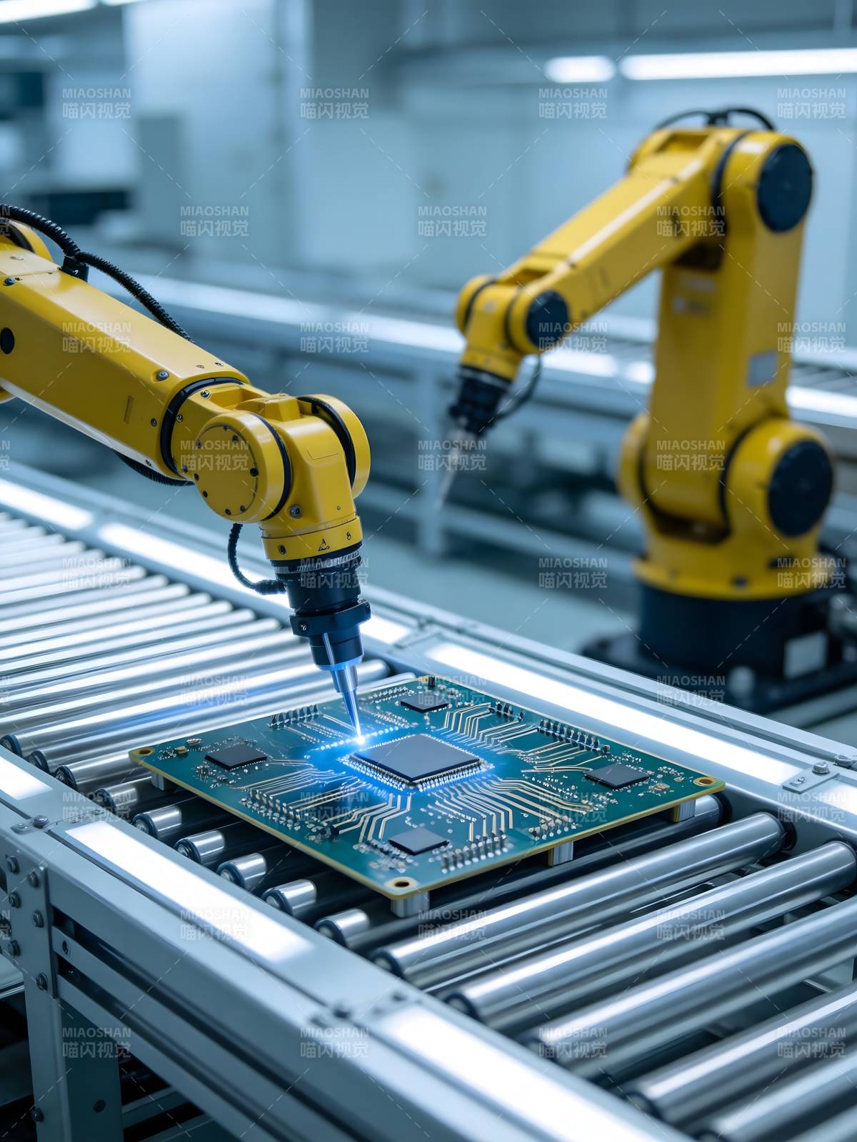 智能机械臂装配电路板图片