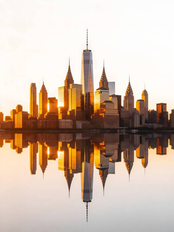 金色曼哈顿 倒影如镜图片