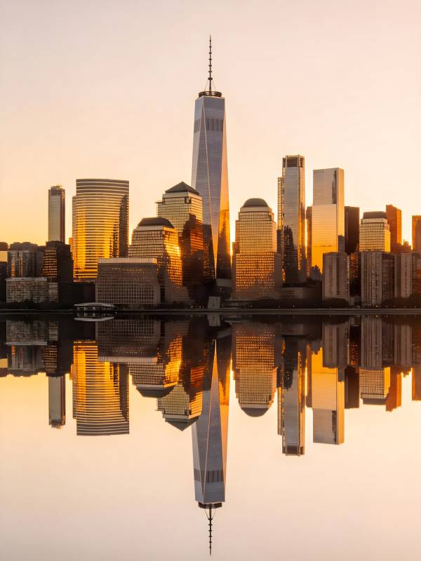 金色倒影 曼哈顿天际线图片
