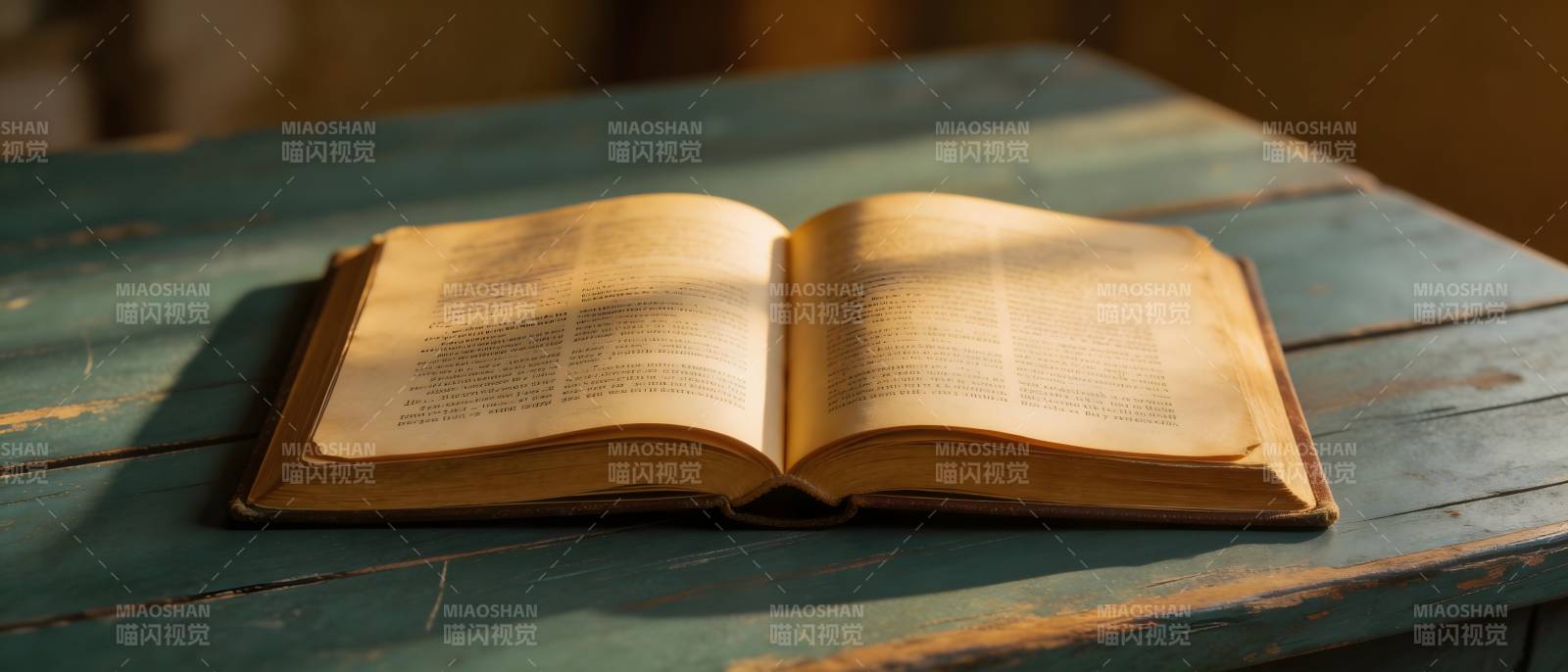 古书静卧木桌 阳光轻抚页间图片