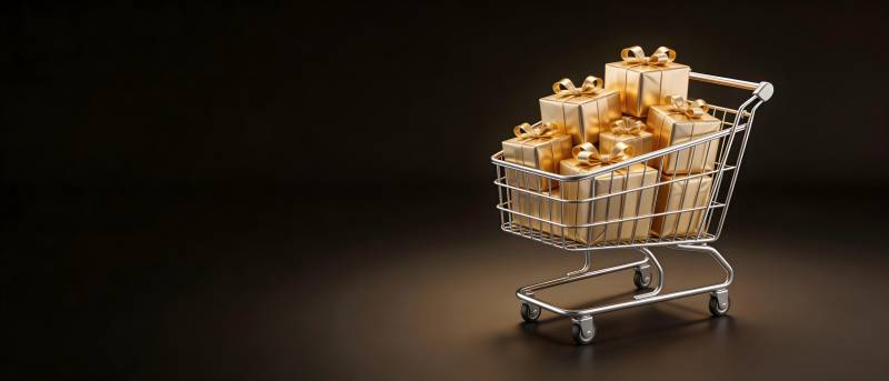 购物车满载金色礼盒图片