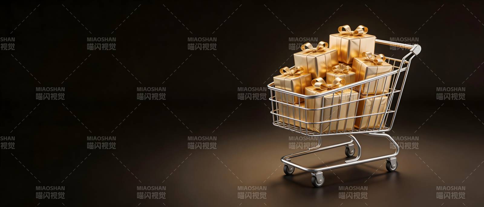 购物车满载金色礼盒图片
