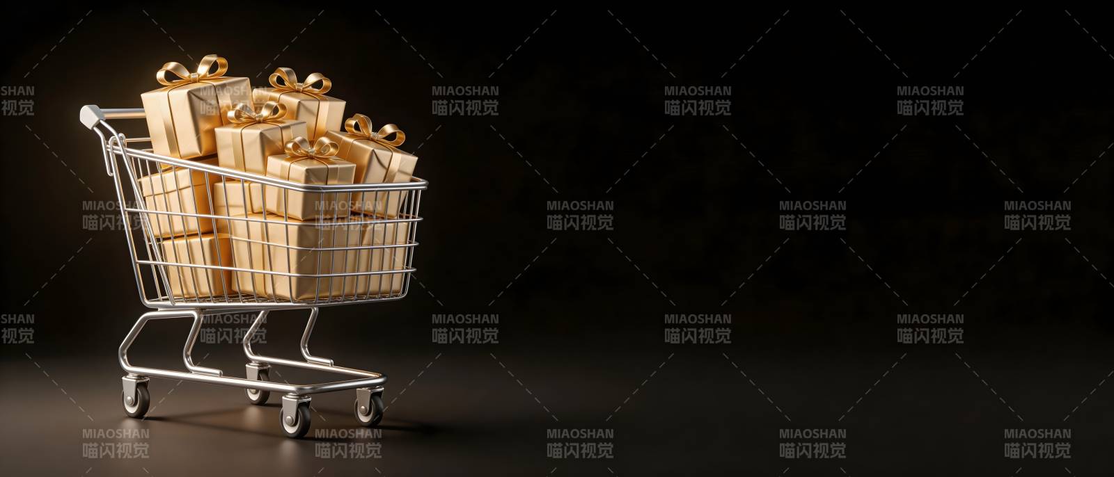 购物车满载金色礼盒图片