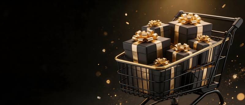 购物车满载金色礼盒图片