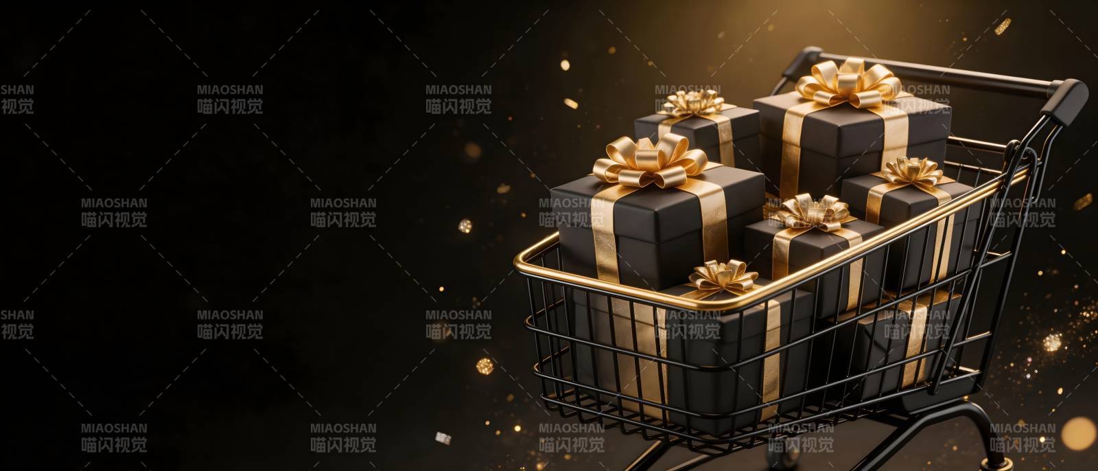 购物车满载金色礼盒图片