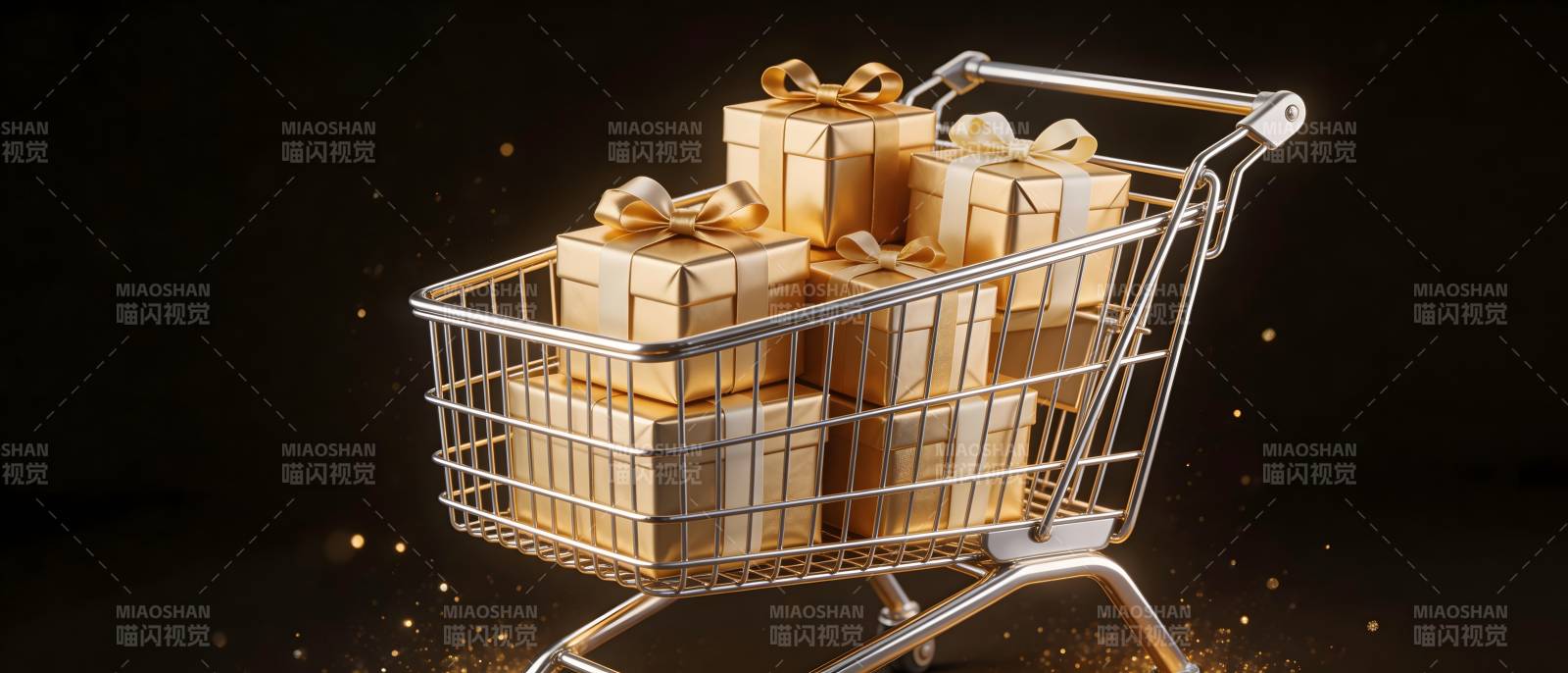 购物车满载金色礼盒图片