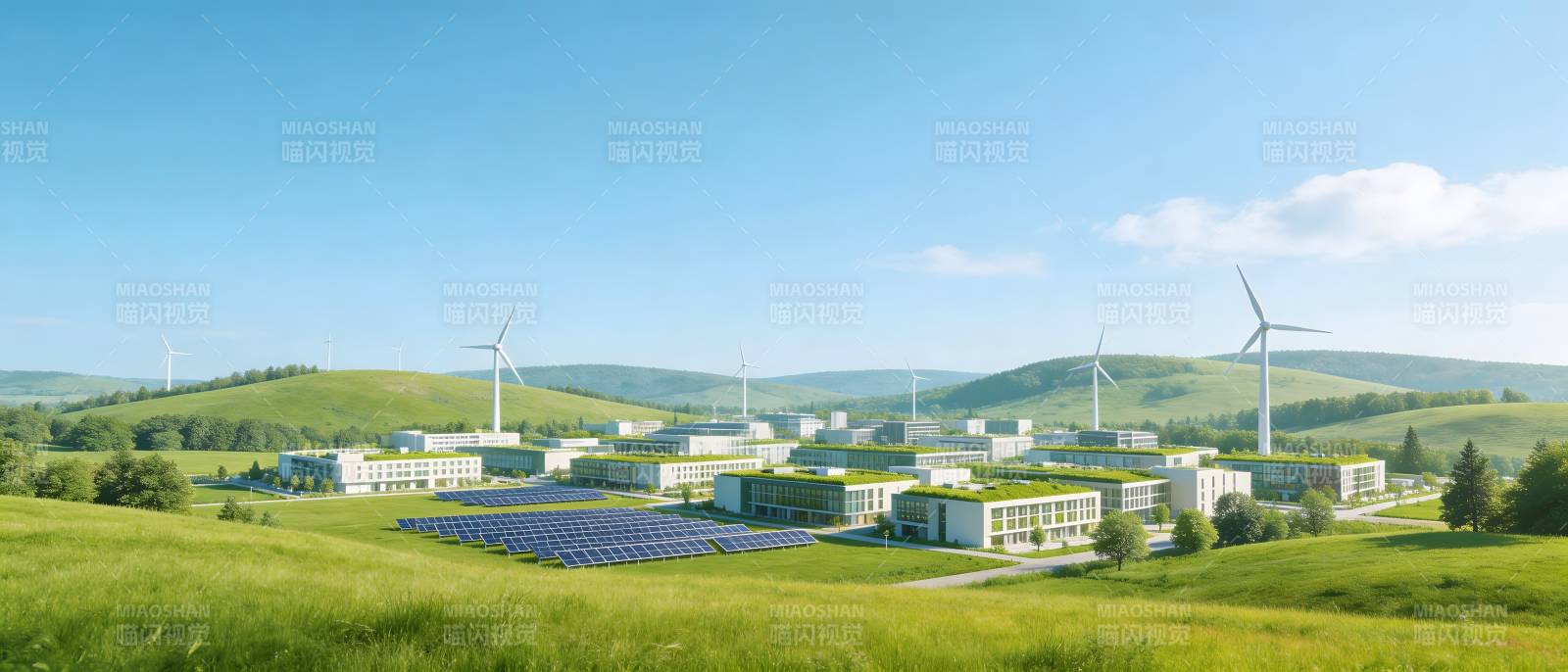 绿能小镇 风车太阳能共生图片
