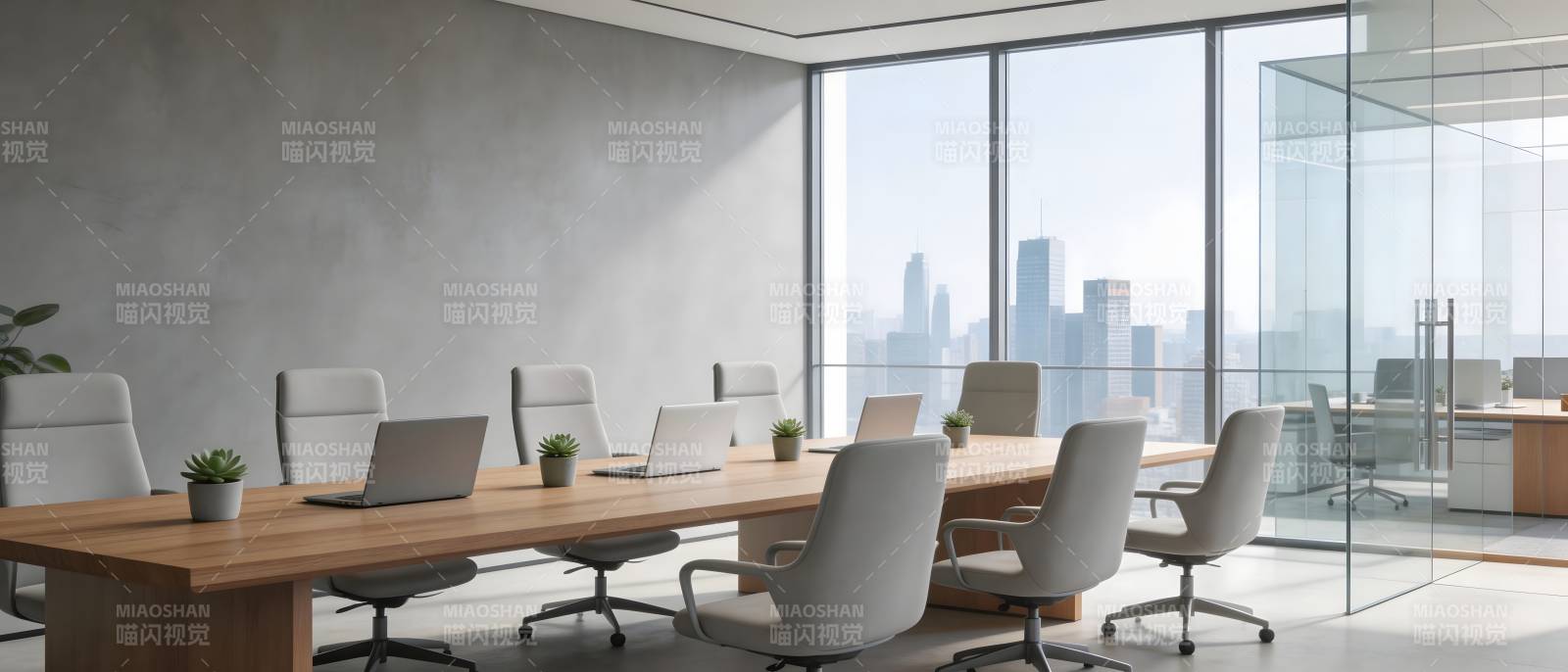 现代会议室全景窗景图片