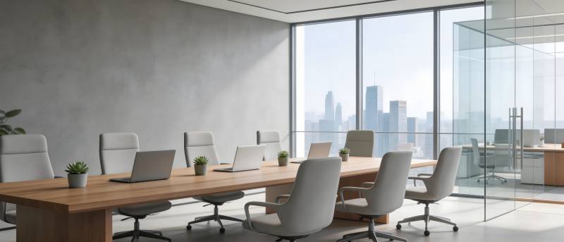 现代会议室全景窗景图片
