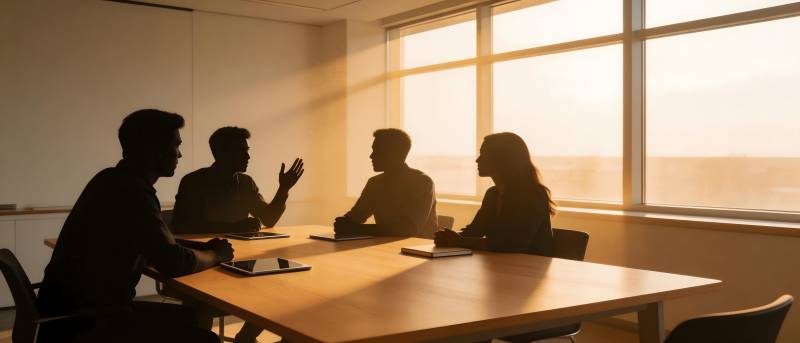 夕阳下的会议剪影图片