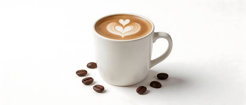 咖啡拉花与咖啡豆相伴图片