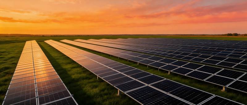 夕阳下的太阳能电站图片