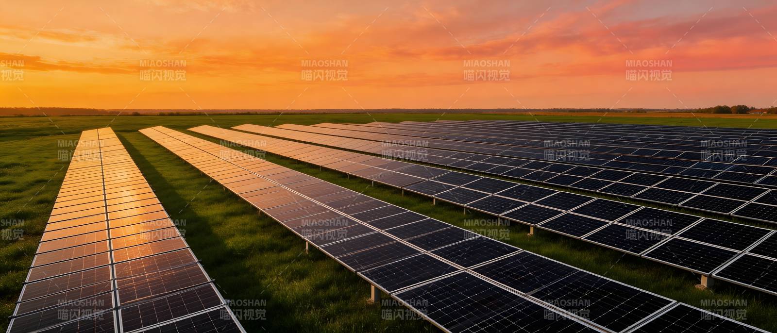 夕阳下的太阳能电站图片