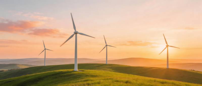 风车映夕阳 绿野展新能图片