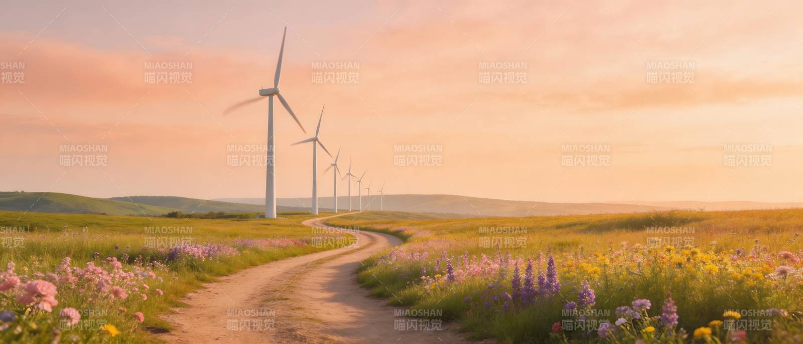 风车花径 夕阳温柔路图片