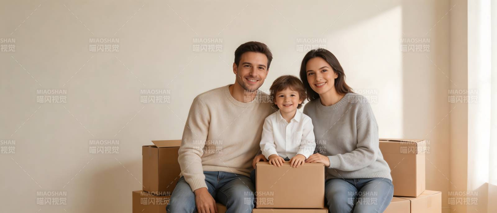 搬家幸福一家三口图片