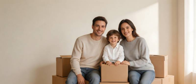 搬家幸福一家三口图片