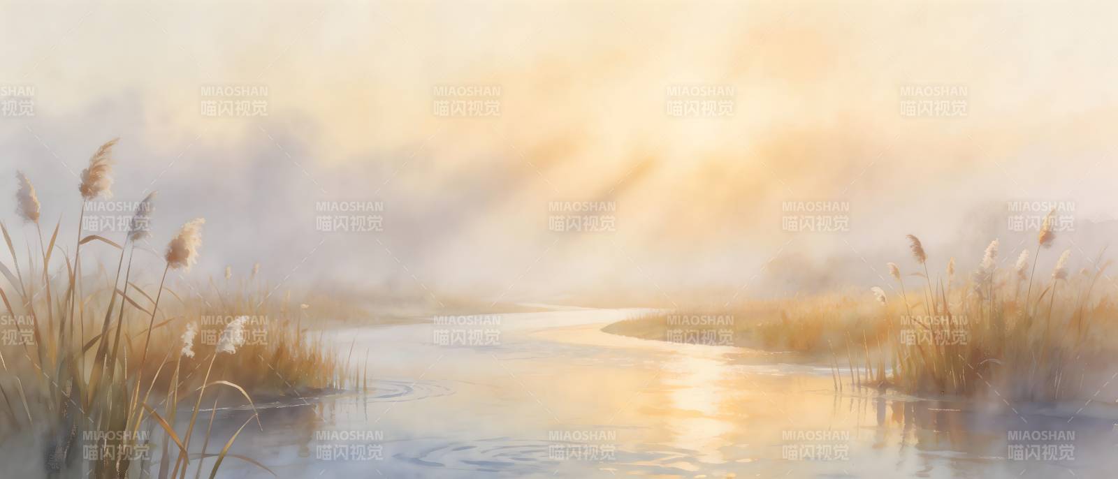 晨雾河畔 芦苇轻摇图片