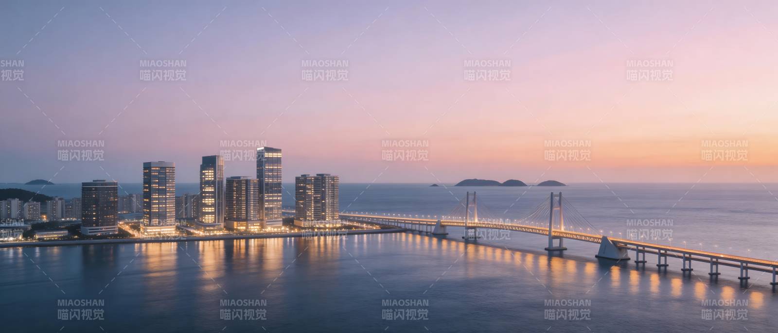 海滨城市黄昏美景图片