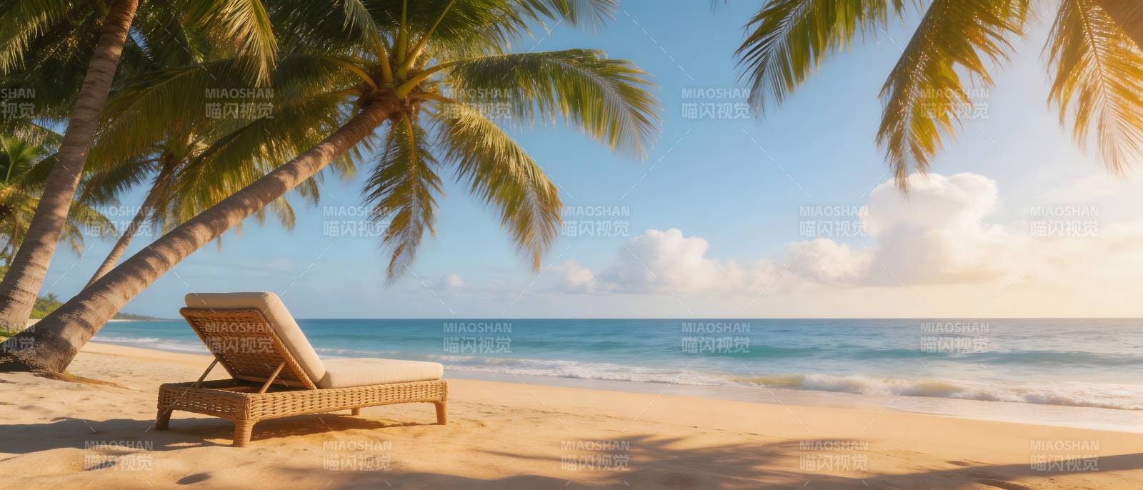 椰影沙滩 躺椅听海图片