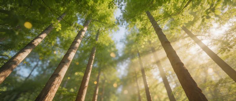 阳光穿透林间 绿意盎然图片