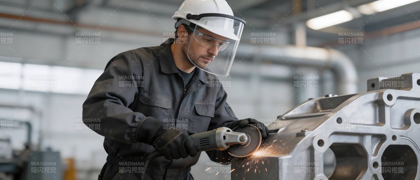 工人打磨金属件火花四溅图片