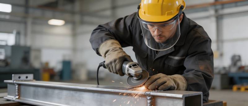 工人打磨钢梁火花四溅图片