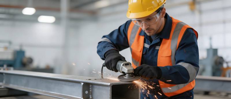 工人打磨钢梁火花四溅图片