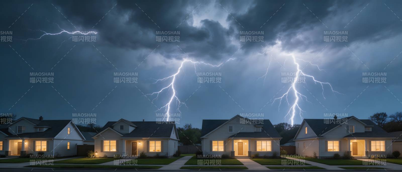 雷暴夜袭住宅区图片