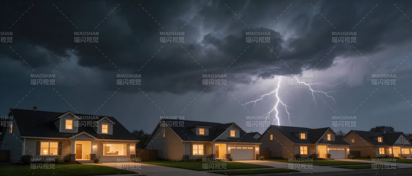雷暴夜袭住宅区图片