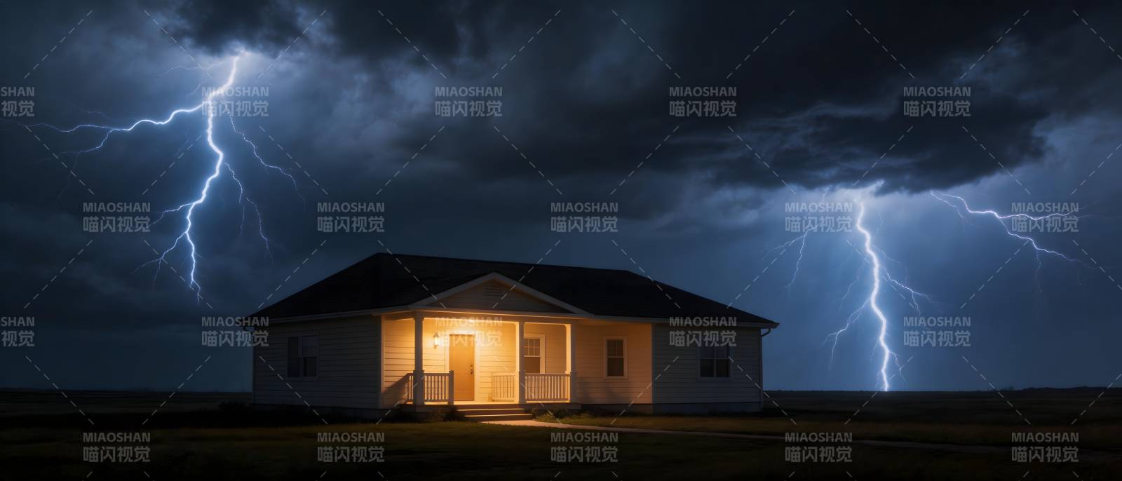 雷暴夜 孤屋亮灯待风雨图片
