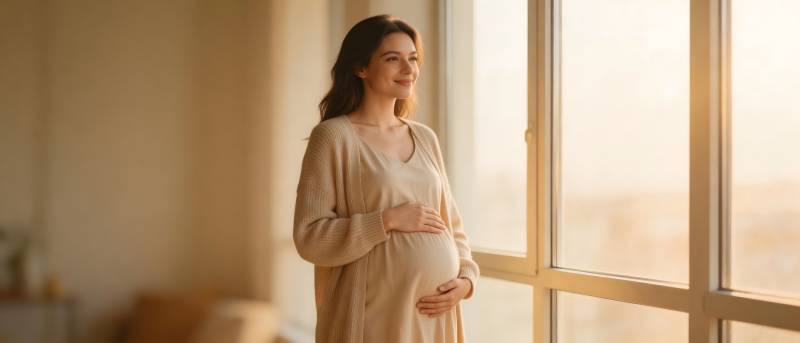 孕妈妈窗边静享暖阳时光图片